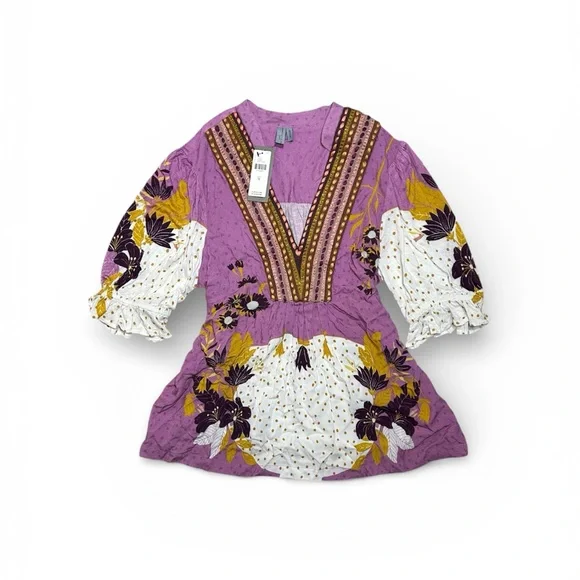 Anthropologie Blnk Stephanie Purple Gold Floral Long Sleeve Top NWT!, Size M - Picture 4 of 10